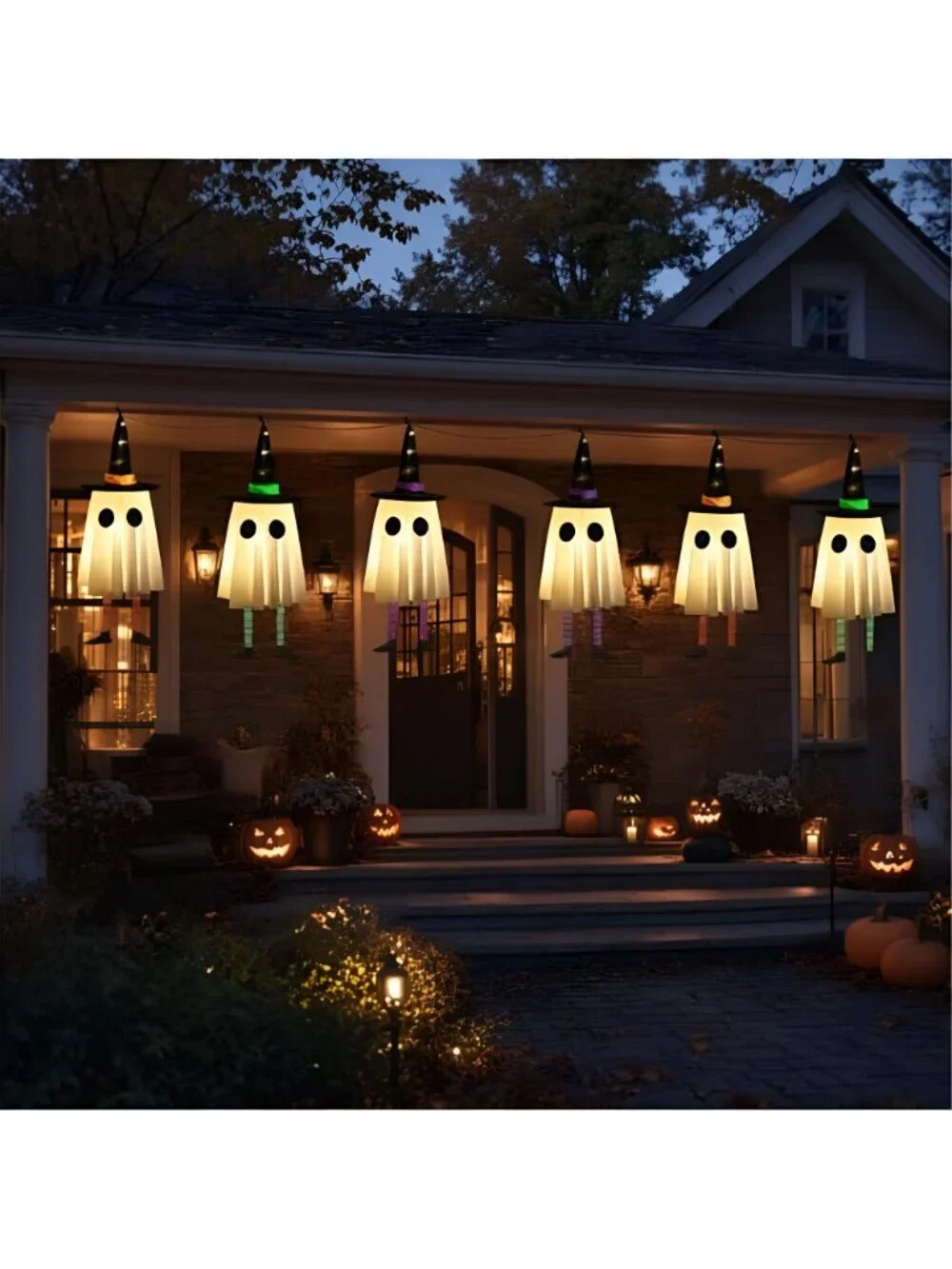 Halloween Decorations Outdoor, Spooky Ghost Halloween Decor with Witch Hat